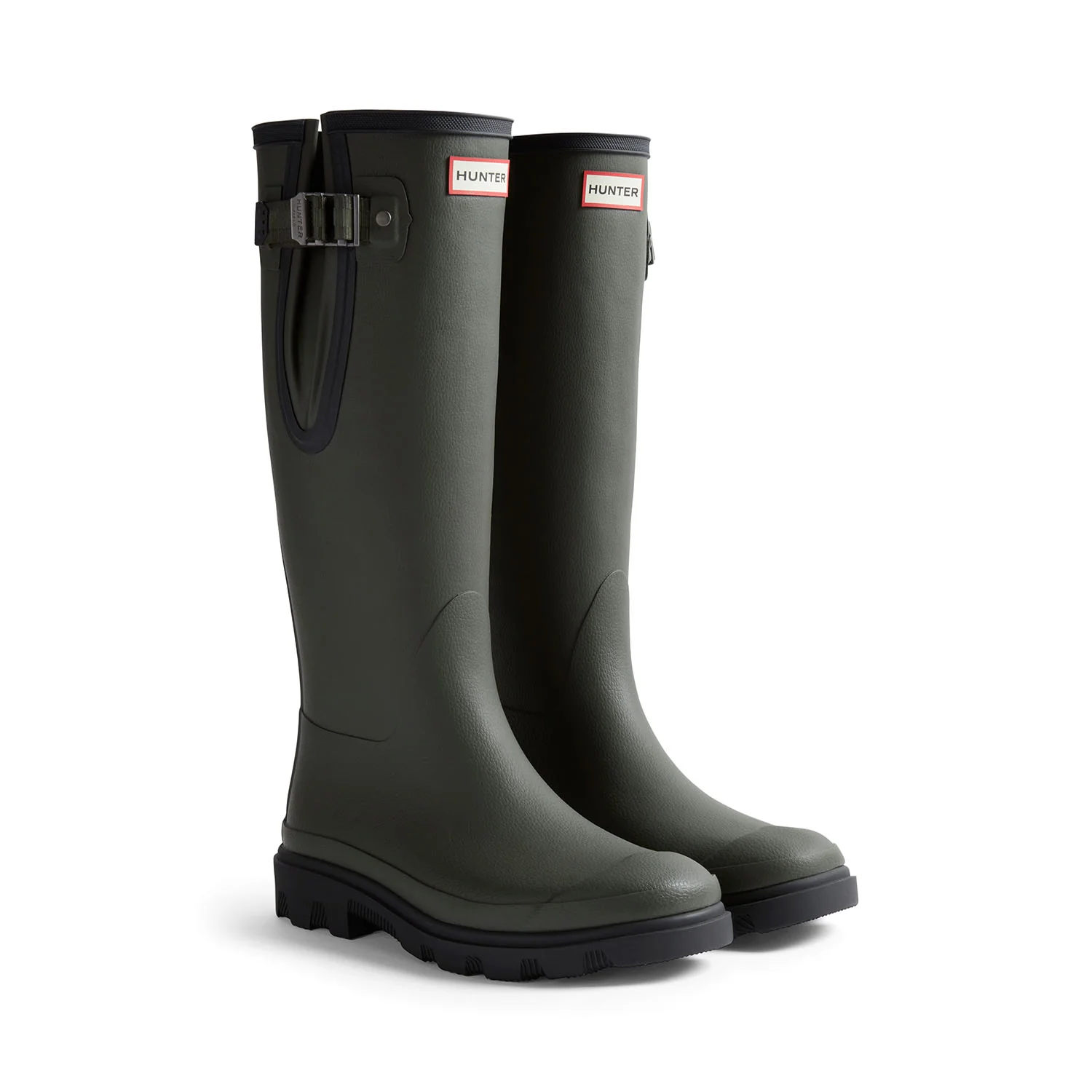 Women's Downpour Adjustable Tall Wellington Boots Dark Olive/Black - Afbeelding 3